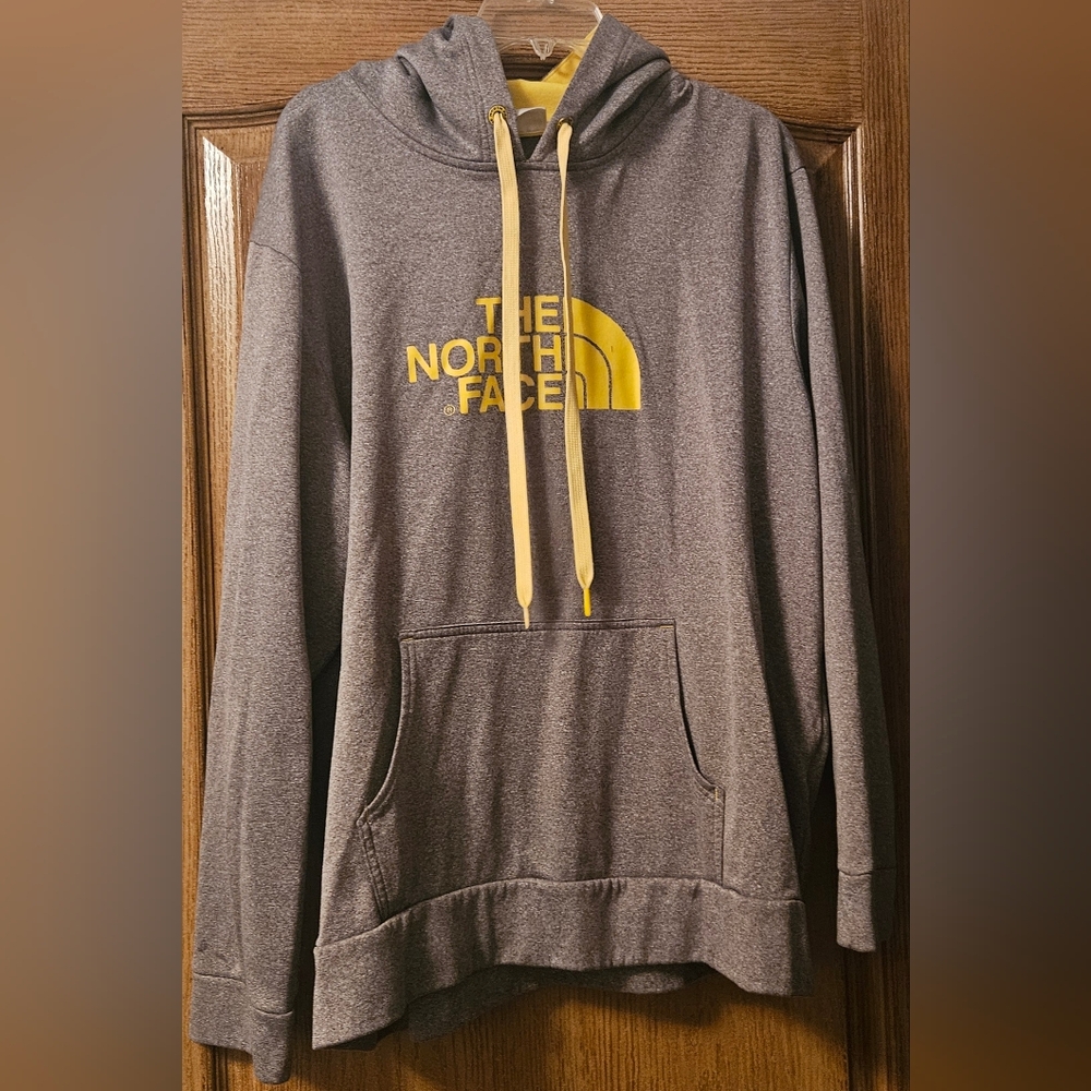 The North Face Gray Hoodie with Yellow Accents